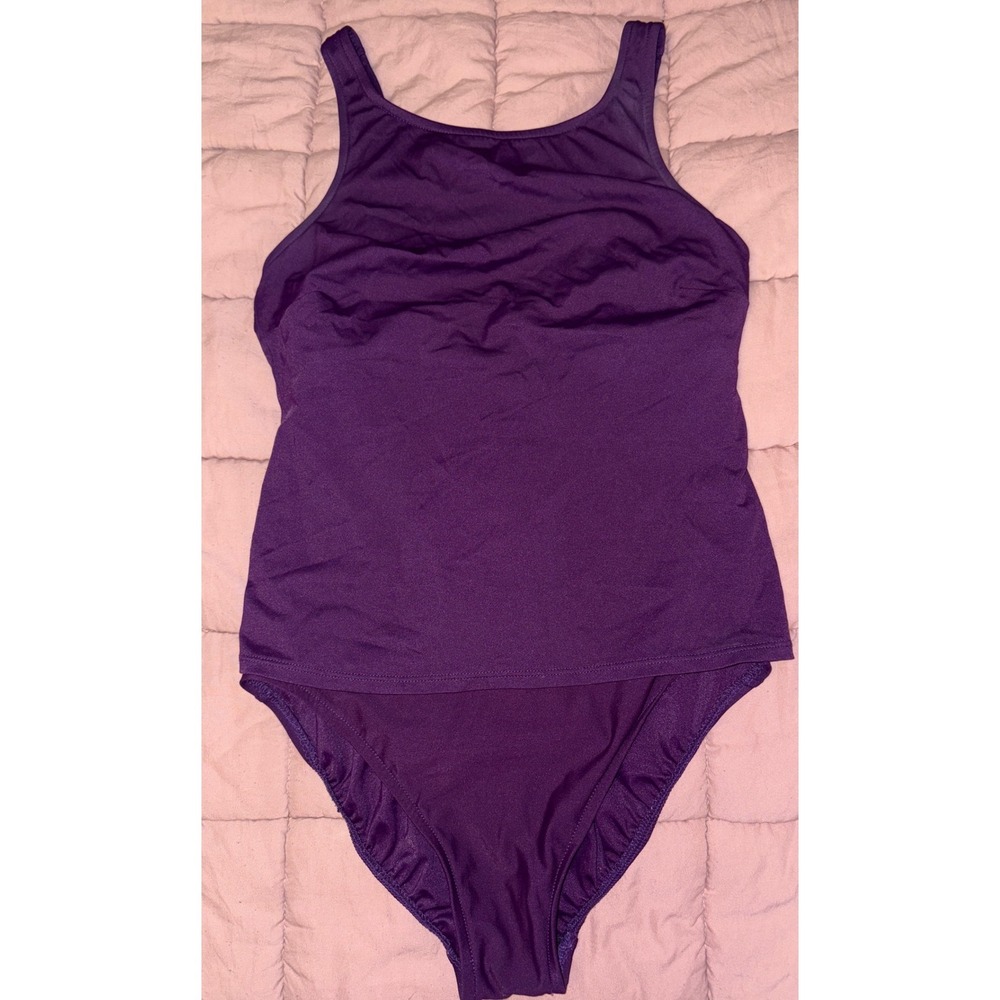 Lands' End Womens Purple One Piece‎ Swimsuit Tummy Control Ruched Bust Size 10